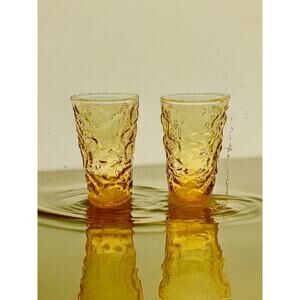 Anchor Hocking Juice Glass Milano Honey Gold Flat-Set of 2-ca 1960s Vintage-MCM